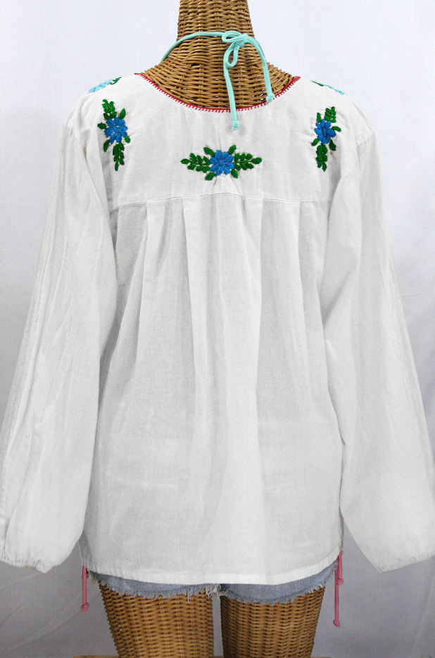 "La Mariposa Larga de Color" Longsleeve Mexican Blouse - White + Bold Fiesta
