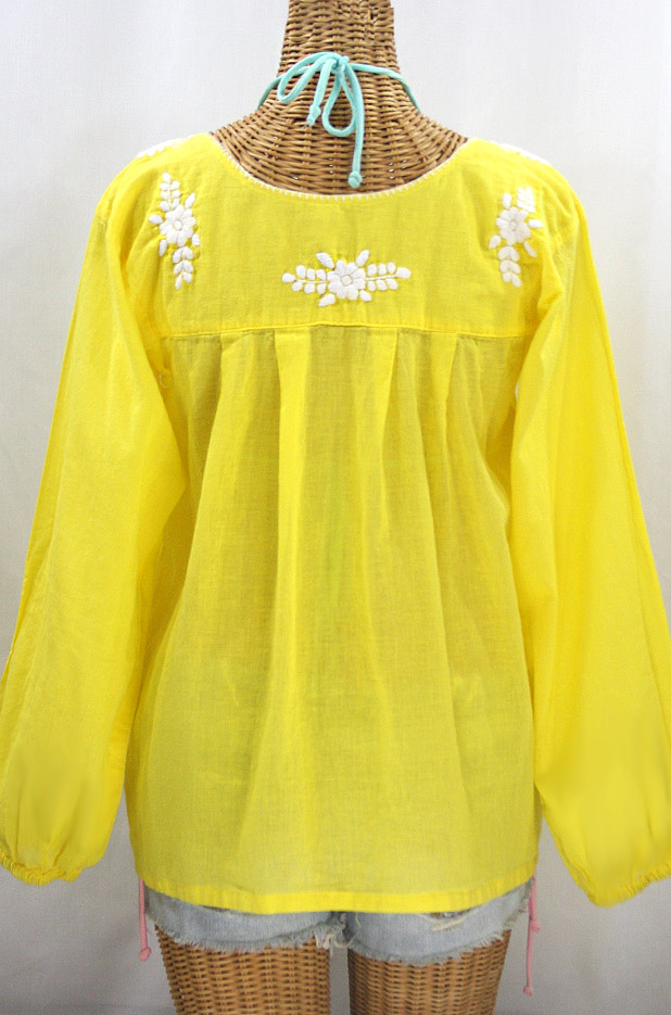 "La Mariposa Larga" Embroidered Mexican Style Peasant Top - Yellow + White