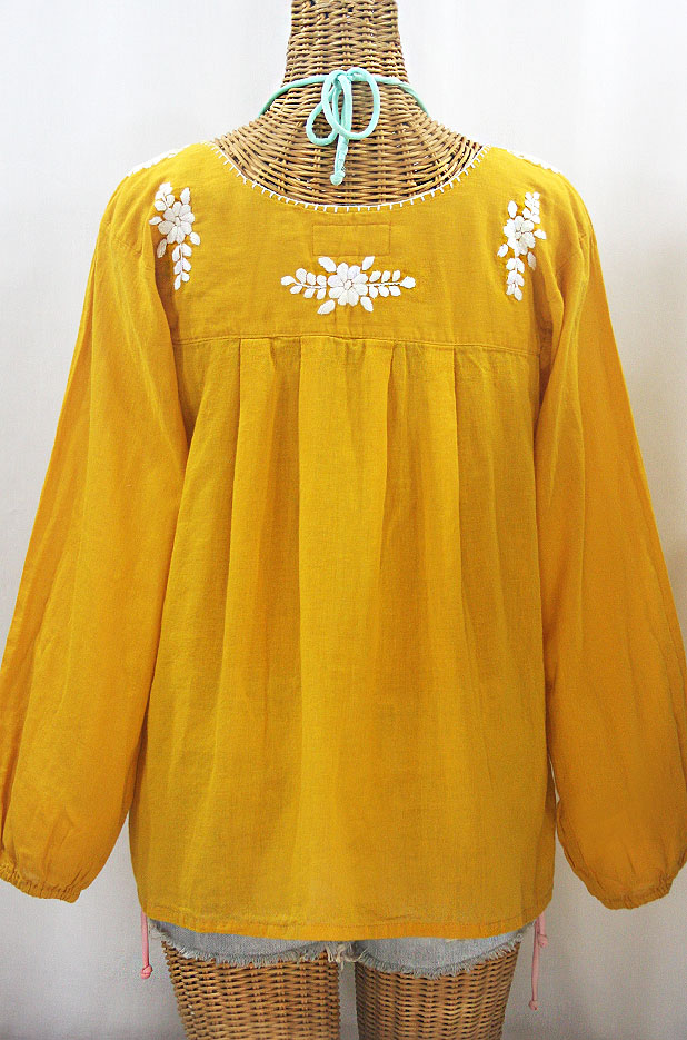 "La Mariposa Larga de Color" Long Sleeve Mexican Blouse - Honey Gold + White