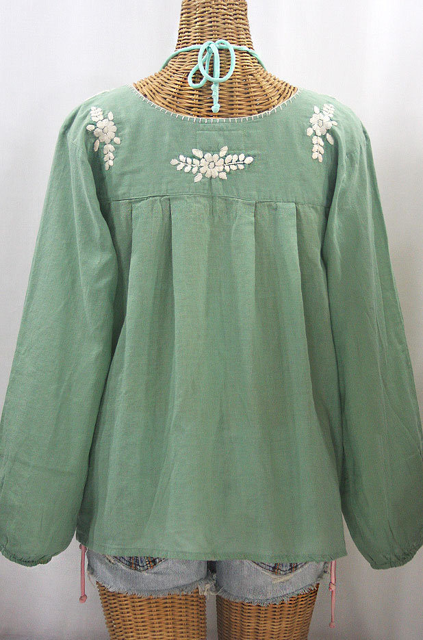 "La Mariposa Larga de Color" Long Sleeve Mexican Blouse - Sage Green + Cream