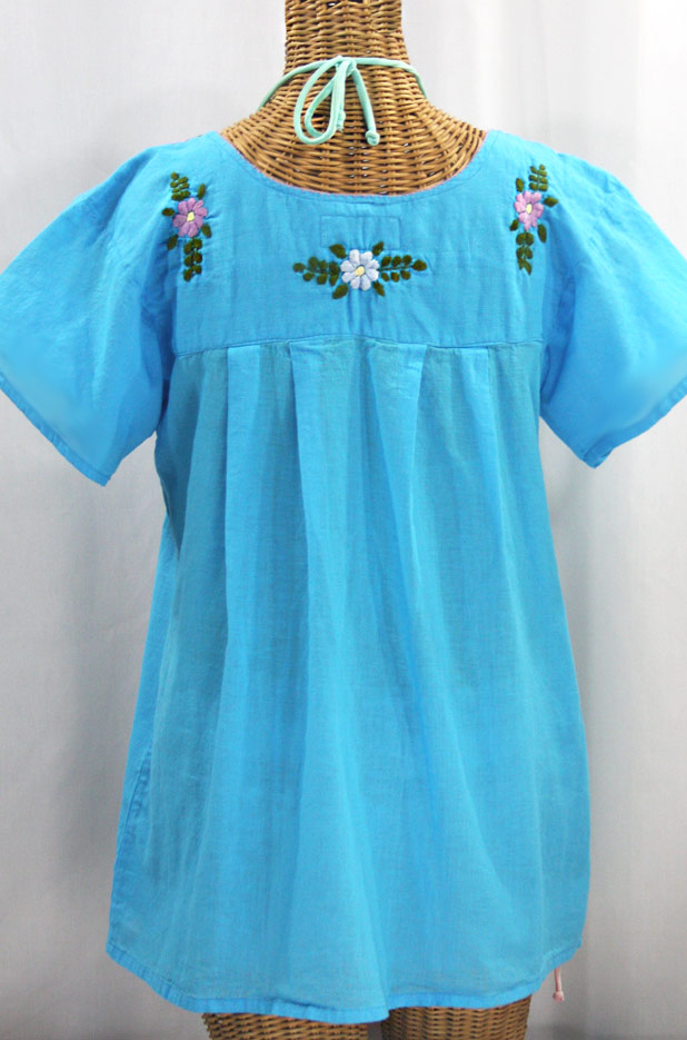 "La Mariposa Libre" Plus Size Mexican Peasant Blouse - Aqua + Multi