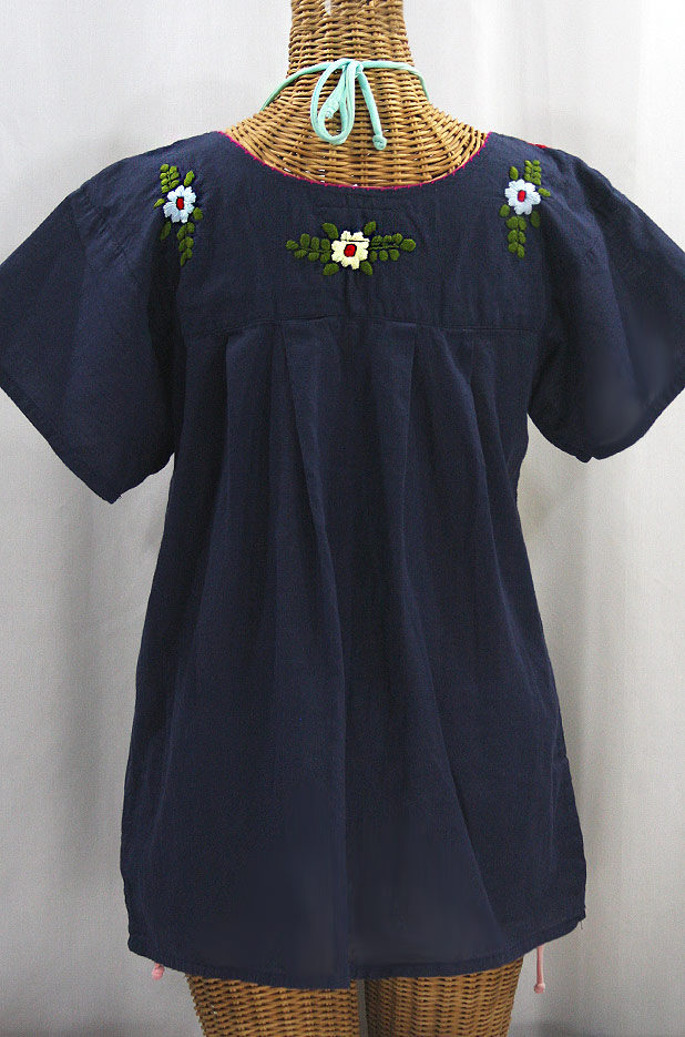 "La Mariposa Libre" Plus Size Mexican Peasant Blouse - Navy + Multi