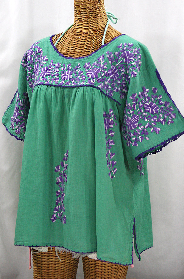 "Lijera Libre" Plus Size Mexican Blouse - Green + Purple Mix