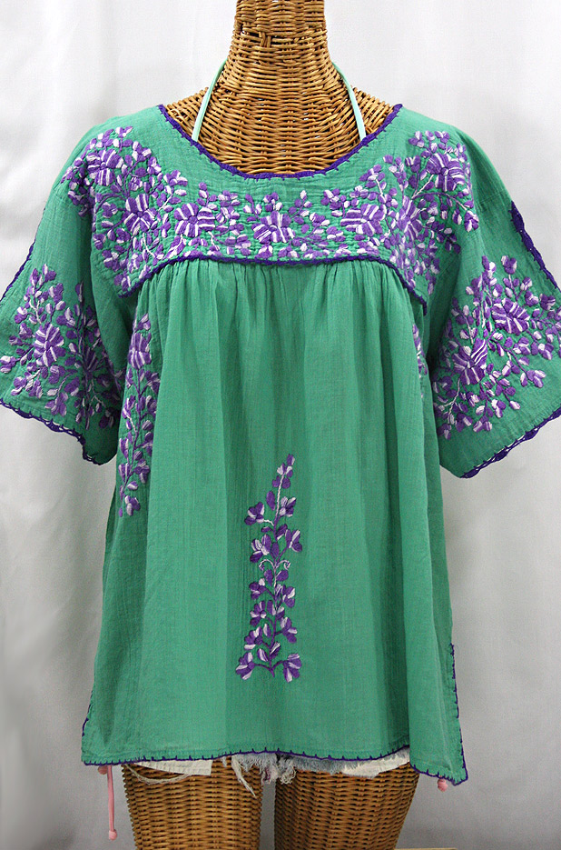 "Lijera Libre" Plus Size Mexican Blouse - Green + Purple Mix