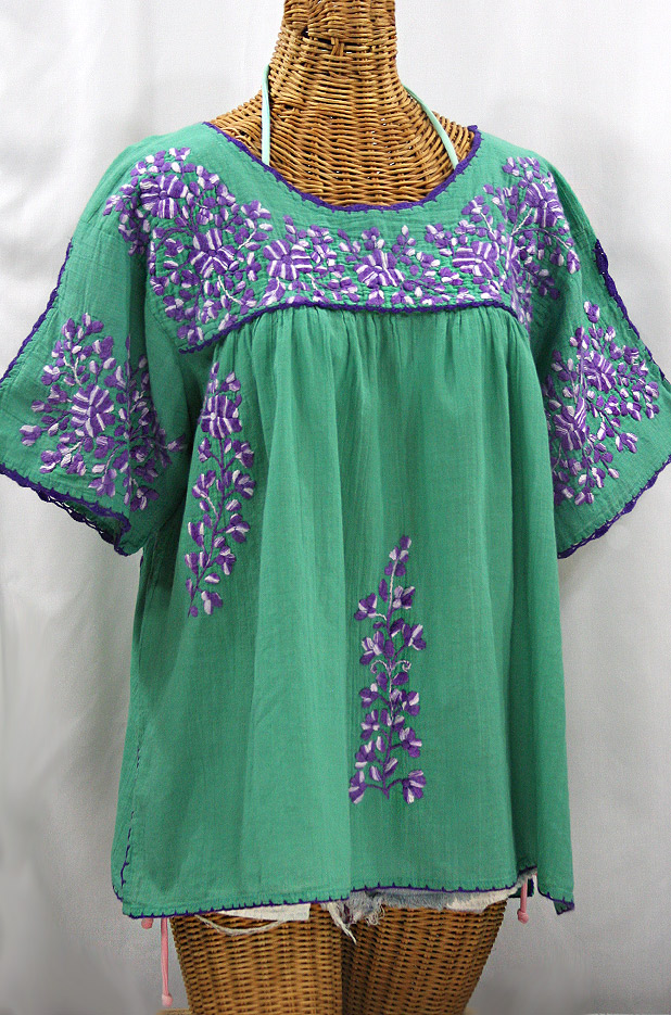 "Lijera Libre" Plus Size Mexican Blouse - Green + Purple Mix