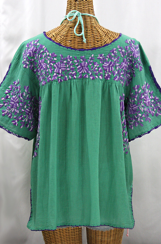 "Lijera Libre" Plus Size Mexican Blouse - Green + Purple Mix