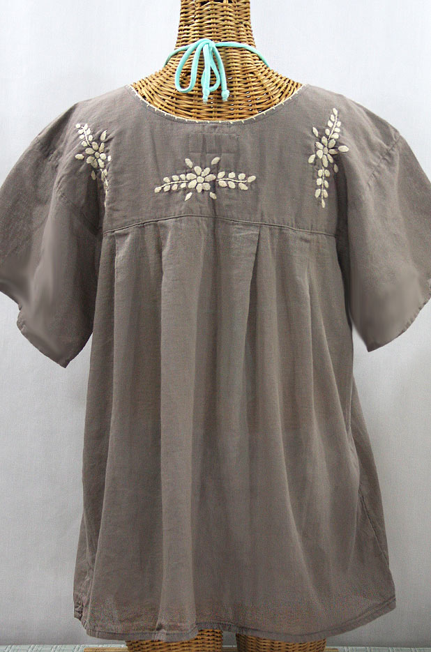 "La Mariposa Libre" Plus Size Mexican Peasant Blouse - Fog + Cream