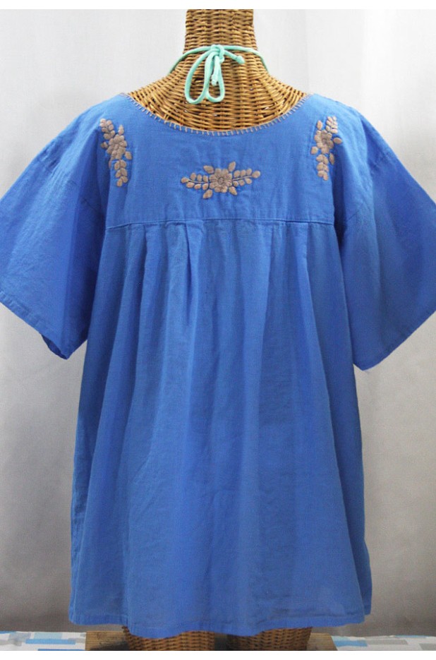 "La Mariposa Libre" Plus Size Mexican Peasant Blouse - Light Blue + Cocoa