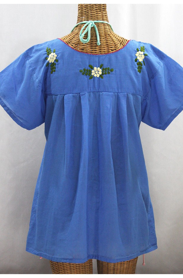 "La Mariposa Libre" Plus Size Mexican Peasant Blouse - Light Blue + Multi