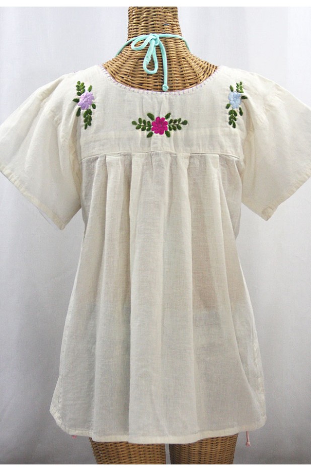 "La Mariposa Libre" Plus Size Mexican Peasant Blouse - Off White + Multi