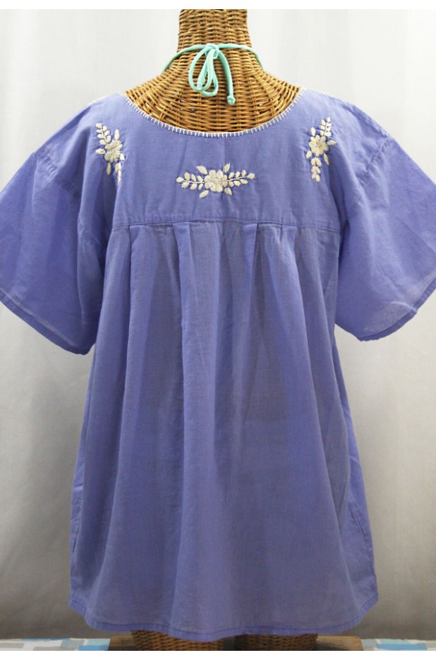 "La Mariposa Libre" Plus Size Mexican Peasant Blouse - Periwinkle + Cream