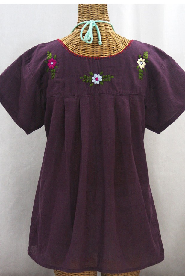 "La Mariposa Libre" Plus Size Mexican Peasant Blouse - Plum + Multi