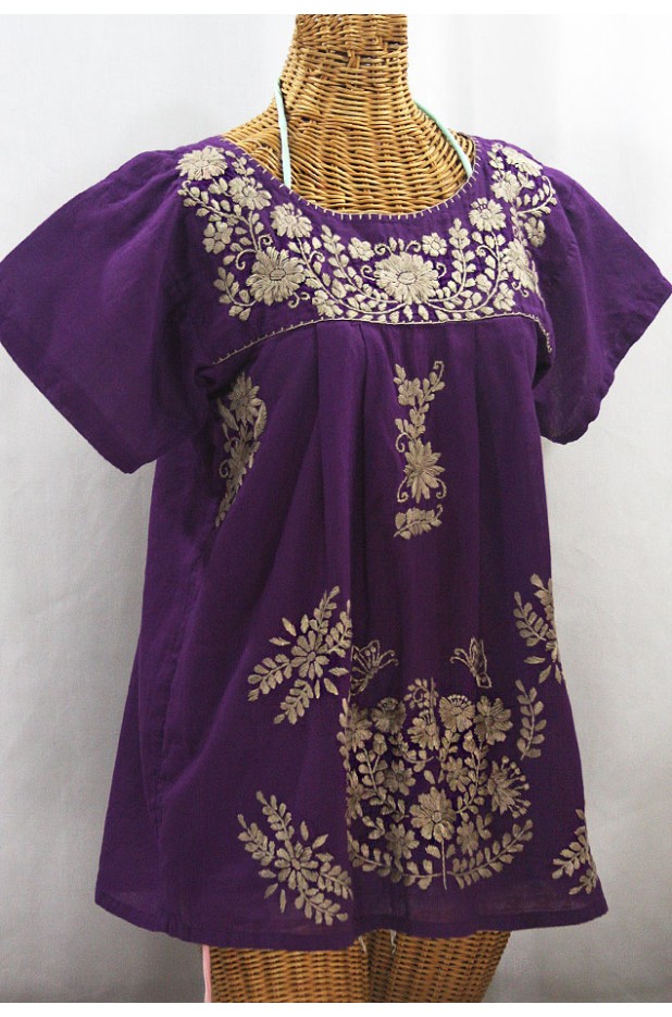 "La Mariposa Libre" Plus Size Mexican Peasant Blouse - Purple + Cocoa