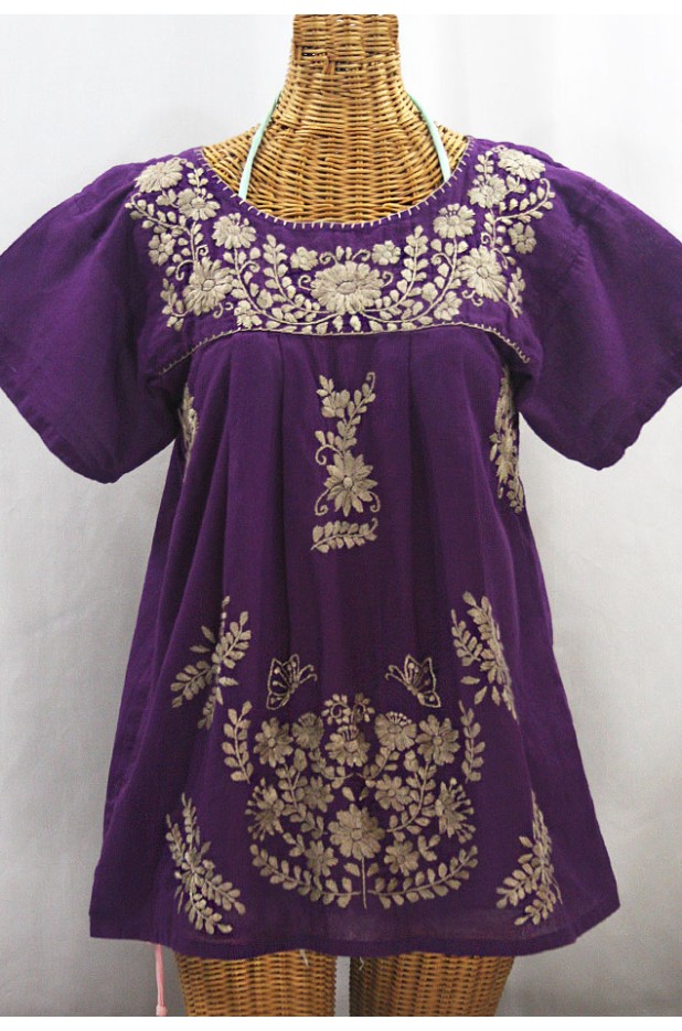 "La Mariposa Libre" Plus Size Mexican Peasant Blouse - Purple + Cocoa