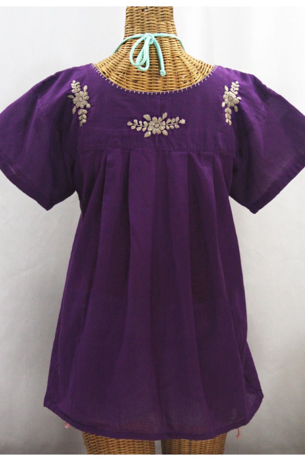 "La Mariposa Libre" Plus Size Mexican Peasant Blouse - Purple + Cocoa