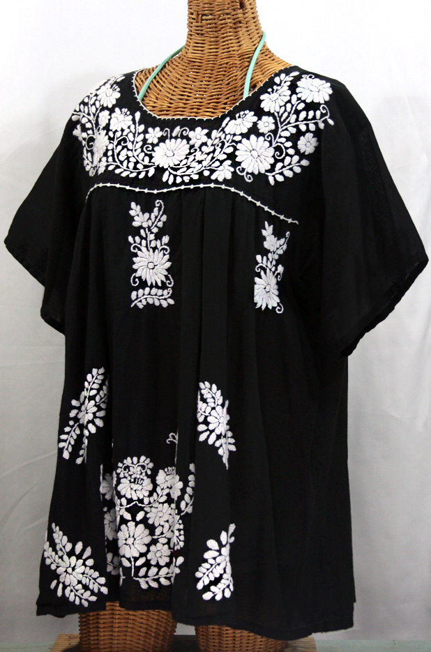 "La Mariposa Libre" Plus Size Mexican Peasant Blouse - Black