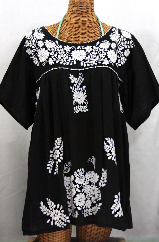 "La Mariposa Libre" Plus Size Mexican Peasant Blouse - Black