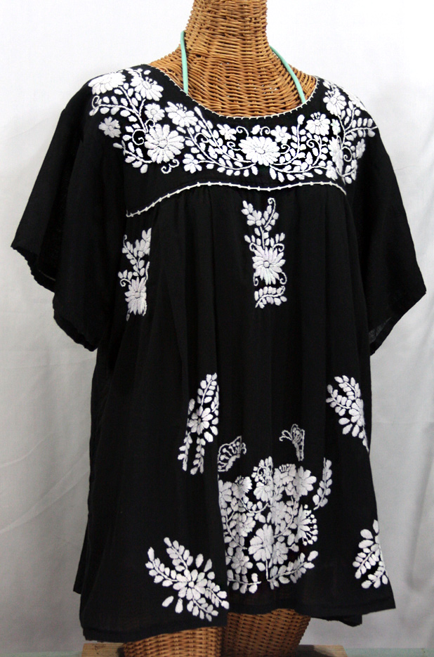 "La Mariposa Libre" Plus Size Mexican Peasant Blouse - Black