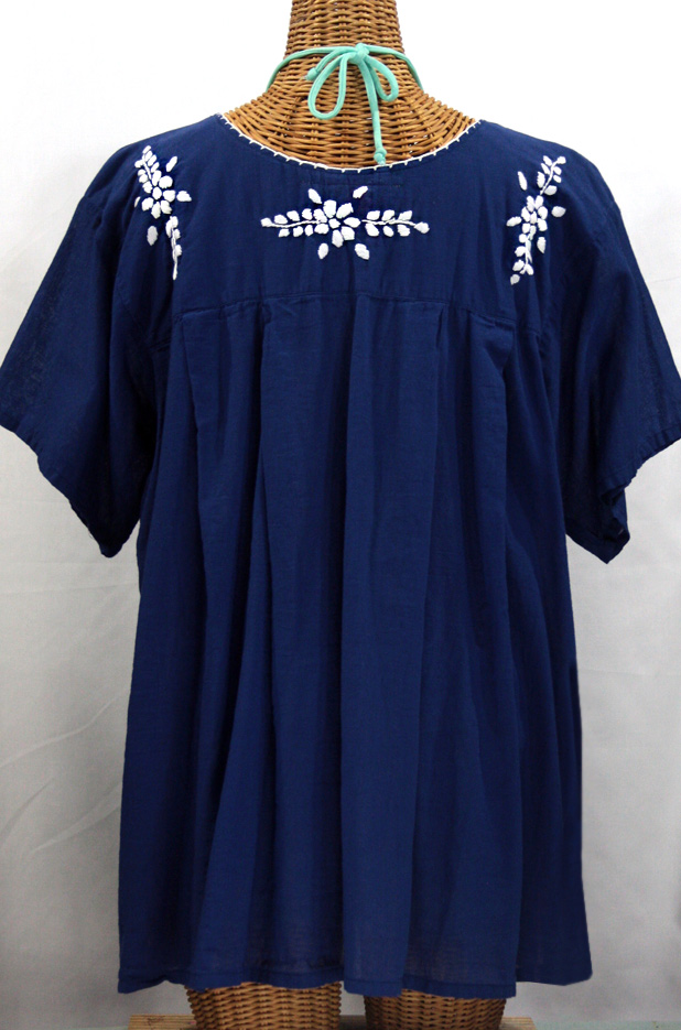 "La Mariposa Libre" Plus Size Mexican Blouse - Denim Blue