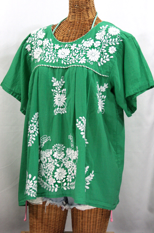 "La Mariposa Libre" Plus Size Mexican Blouse - Green