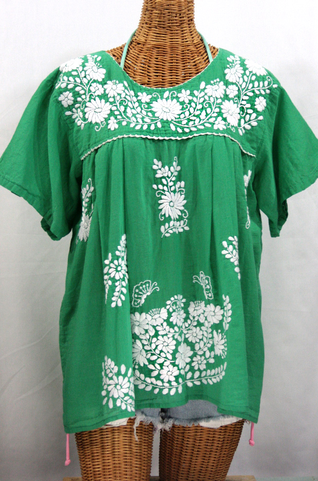 "La Mariposa Libre" Plus Size Mexican Blouse - Green