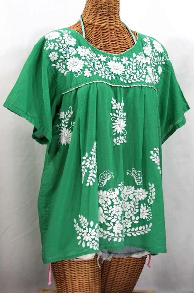 "La Mariposa Libre" Plus Size Mexican Blouse - Green