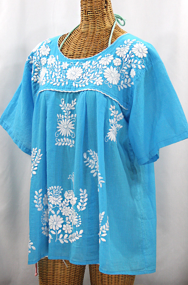 "La Mariposa Libre" Plus Size Mexican Peasant Blouse - Aqua