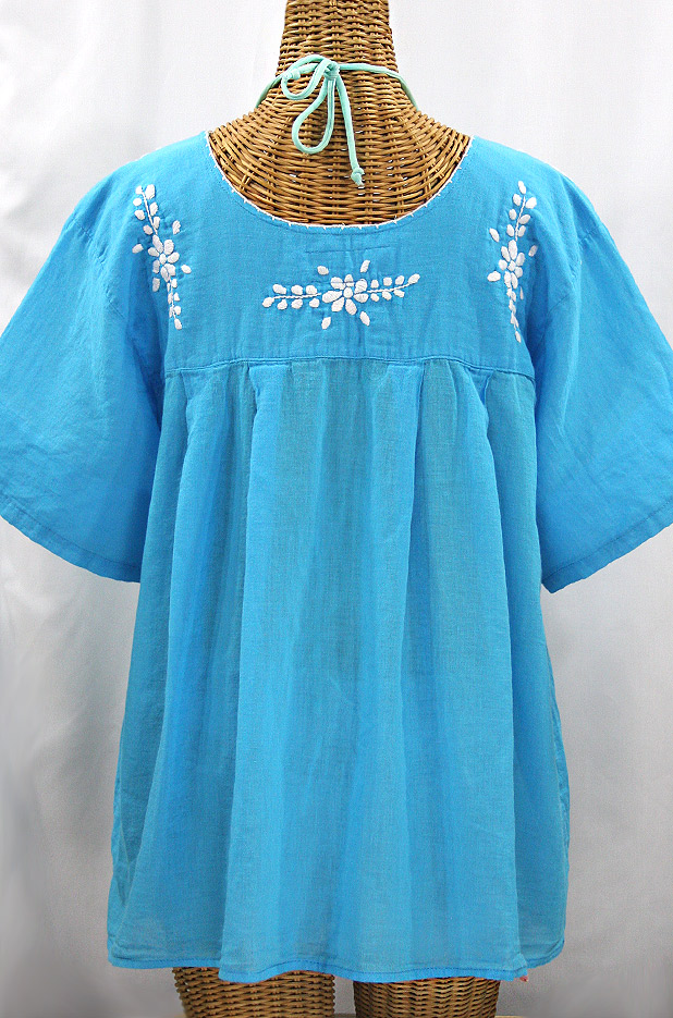 "La Mariposa Libre" Plus Size Mexican Peasant Blouse - Aqua