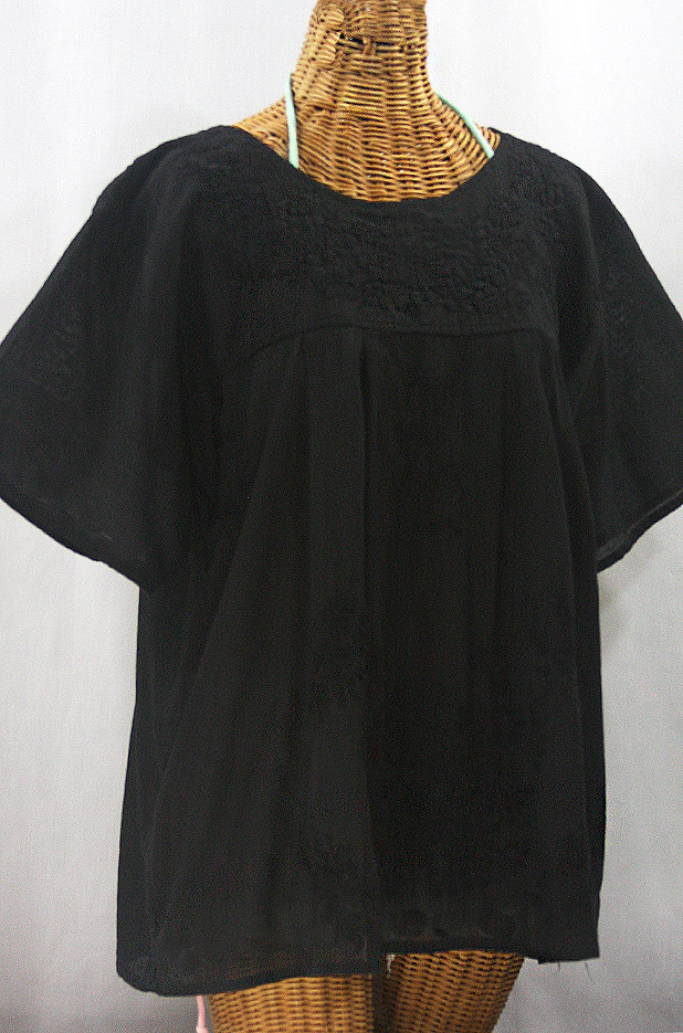 "La Mariposa Libre" Plus Size Mexican Peasant Blouse - All Black