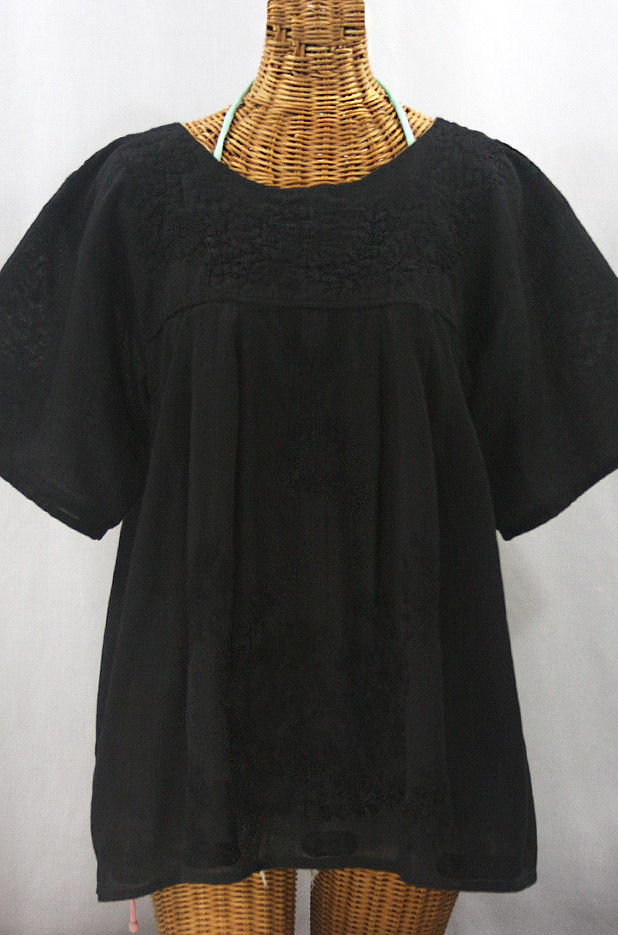 "La Mariposa Libre" Plus Size Mexican Peasant Blouse - All Black