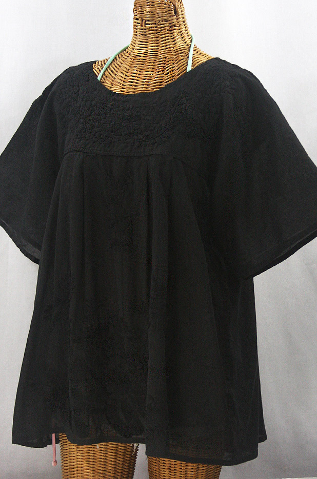 "La Mariposa Libre" Plus Size Mexican Peasant Blouse - All Black