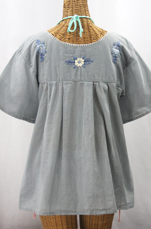 "La Mariposa Libre" Plus Size Mexican Peasant Blouse - Grey + Grey Mix