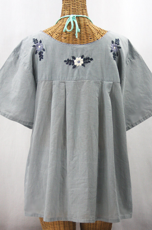 "La Mariposa Libre" Plus Size Mexican Peasant Blouse - Grey + Grey Mix