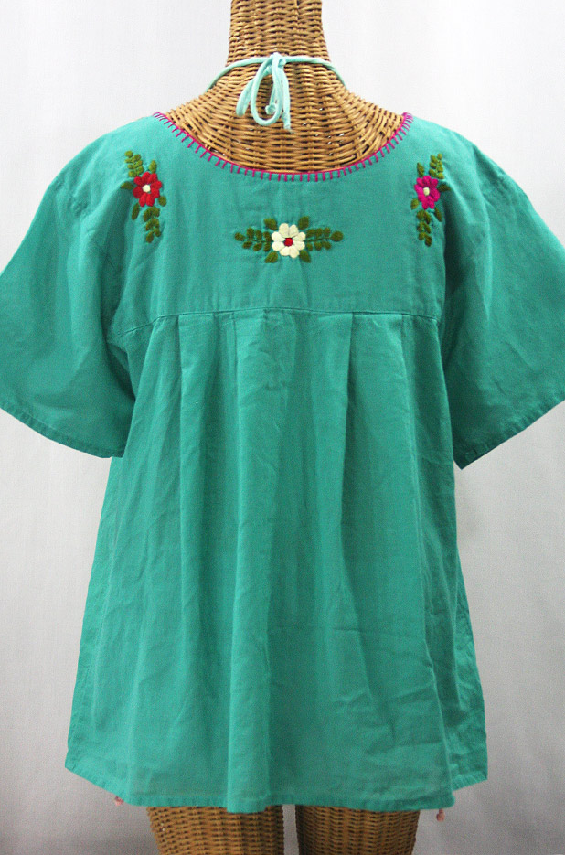 "La Mariposa Libre" Plus Size Mexican Peasant Blouse - Mint + Multi