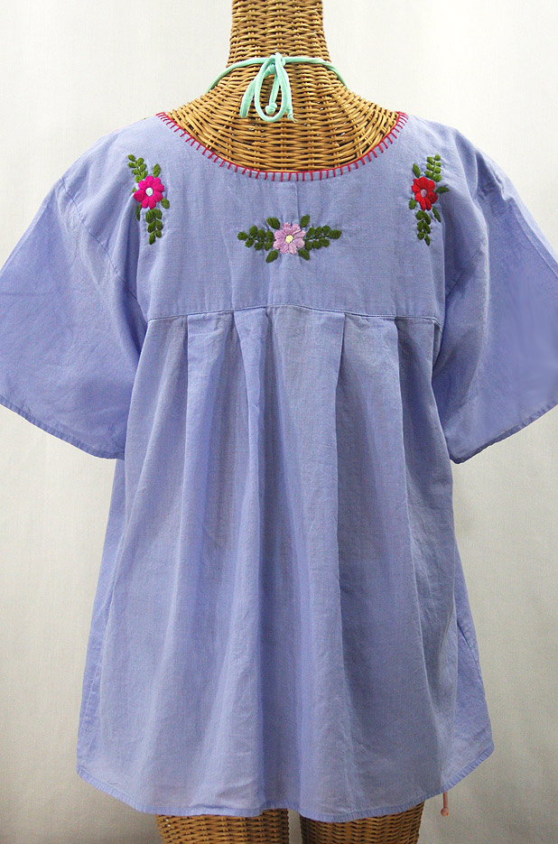 "La Mariposa Libre" Plus Size Mexican Peasant Blouse - Periwinkle + Multi