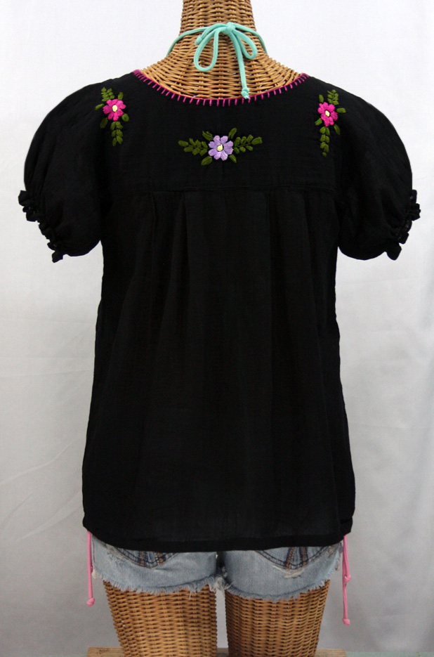 "La Mariposa Corta de Color" Embroidered Mexican Blouse - Black