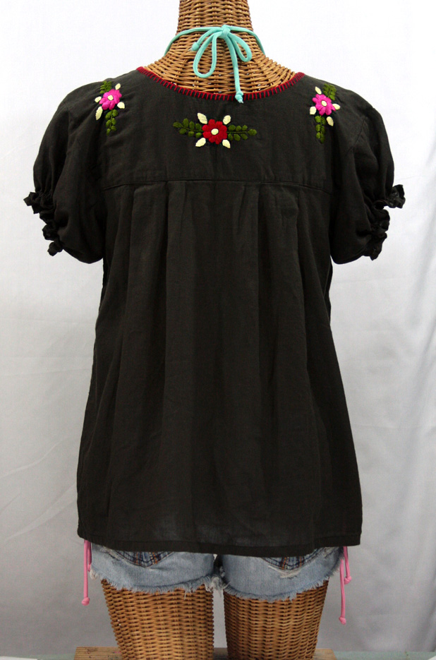 "La Mariposa Corta de Color" Mexican Blouse - Dark Chocolate Brown