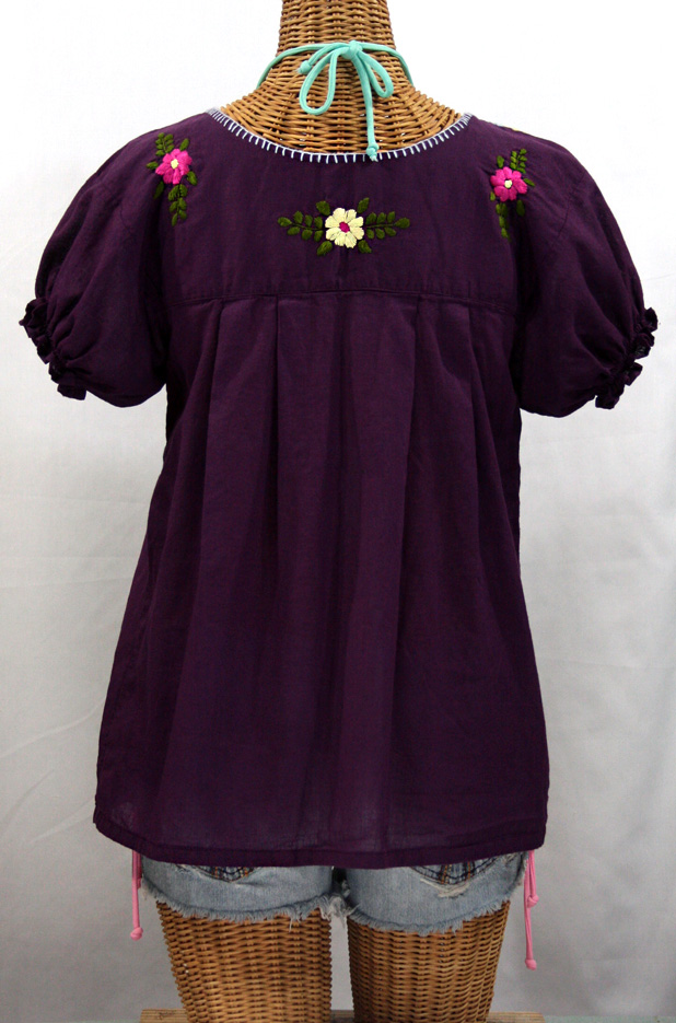 "La Mariposa Corta de Color" Embroidered Mexican Blouse - Plum