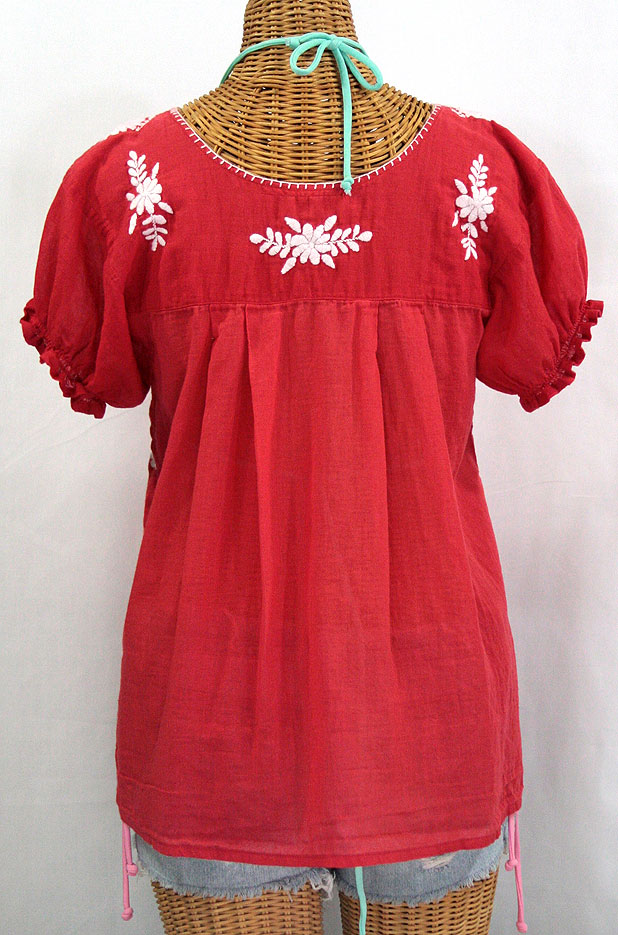 "La Mariposa Corta" Embroidered Mexican Style Peasant Top - Red