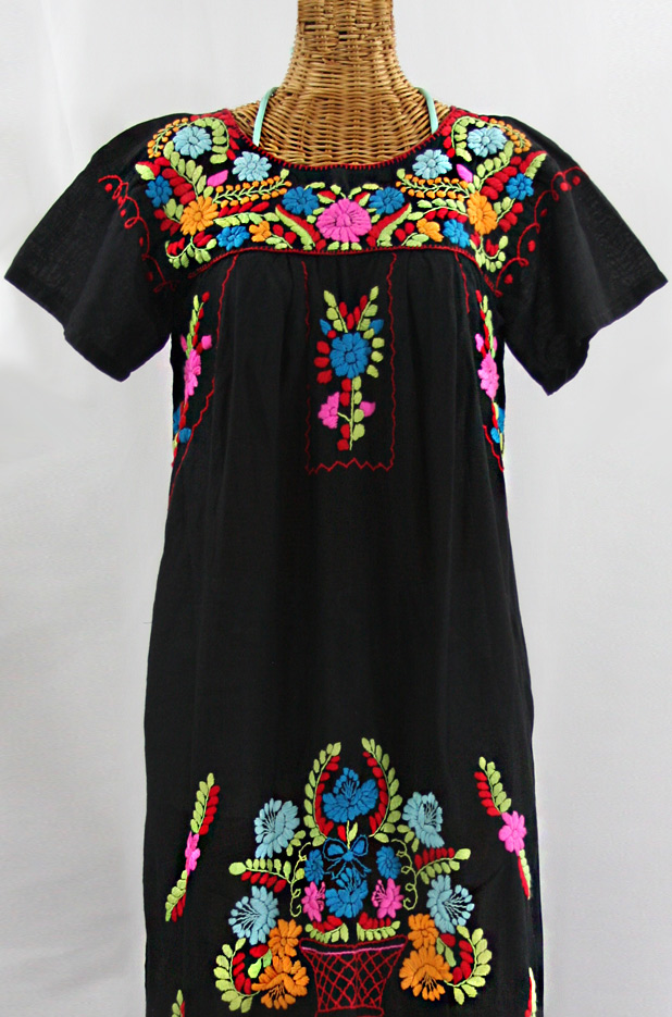 "La Palma" Embroidered Maxi Dress - Black + Multi