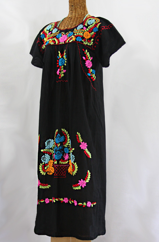 "La Palma" Embroidered Maxi Dress - Black + Multi
