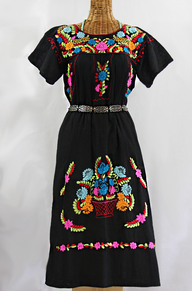 "La Palma" Embroidered Maxi Dress - Black + Multi