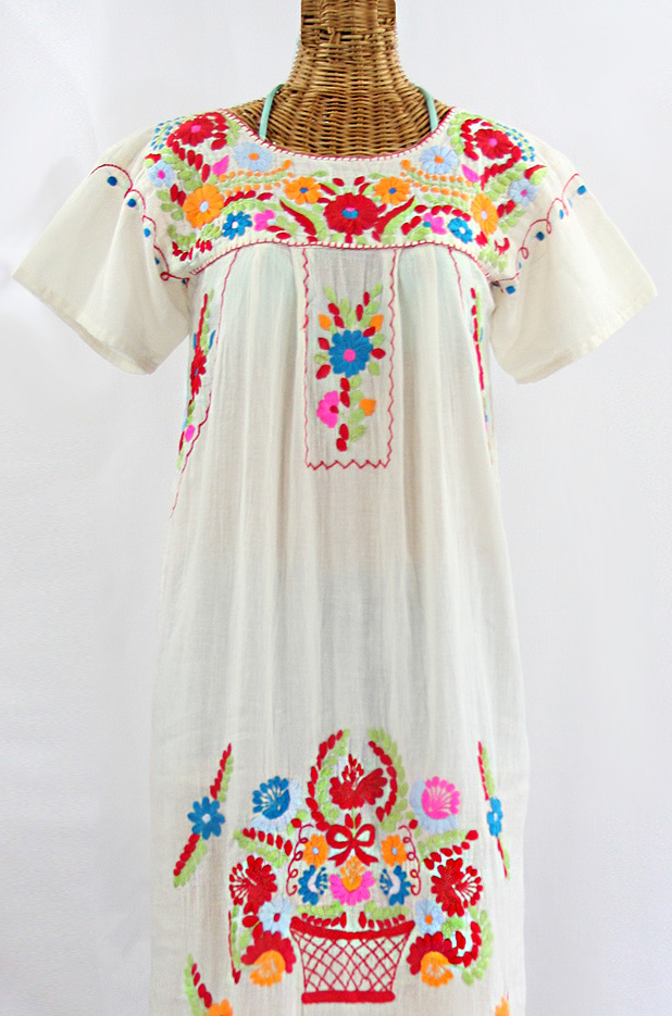 "La Palma" Embroidered Maxi Dress - Off White + Multi