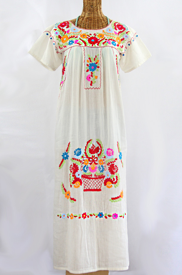"La Palma" Embroidered Maxi Dress - Off White + Multi