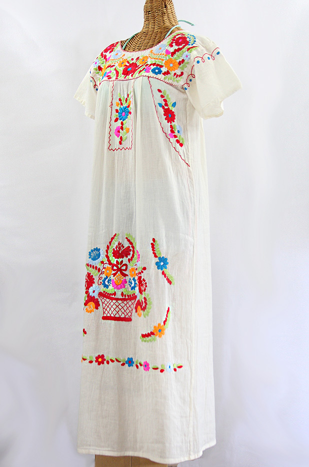 "La Palma" Embroidered Maxi Dress - Off White + Multi