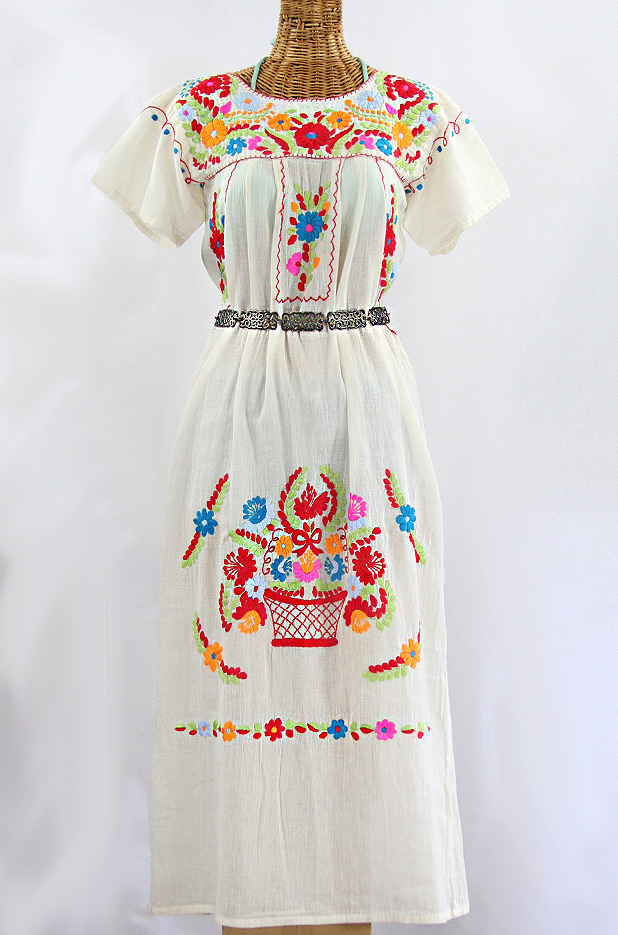 "La Palma" Embroidered Maxi Dress - Off White + Multi