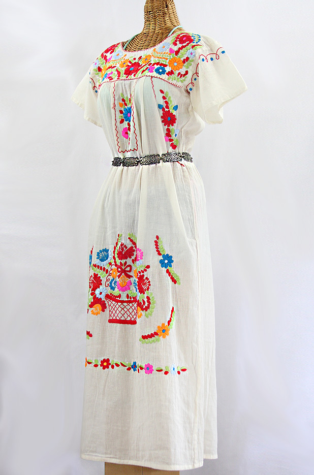 "La Palma" Embroidered Maxi Dress - Off White + Multi