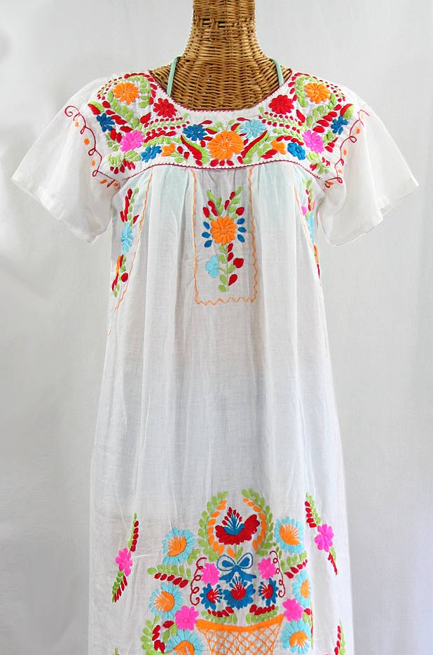 "La Palma" Embroidered Maxi Dress - White + Multi