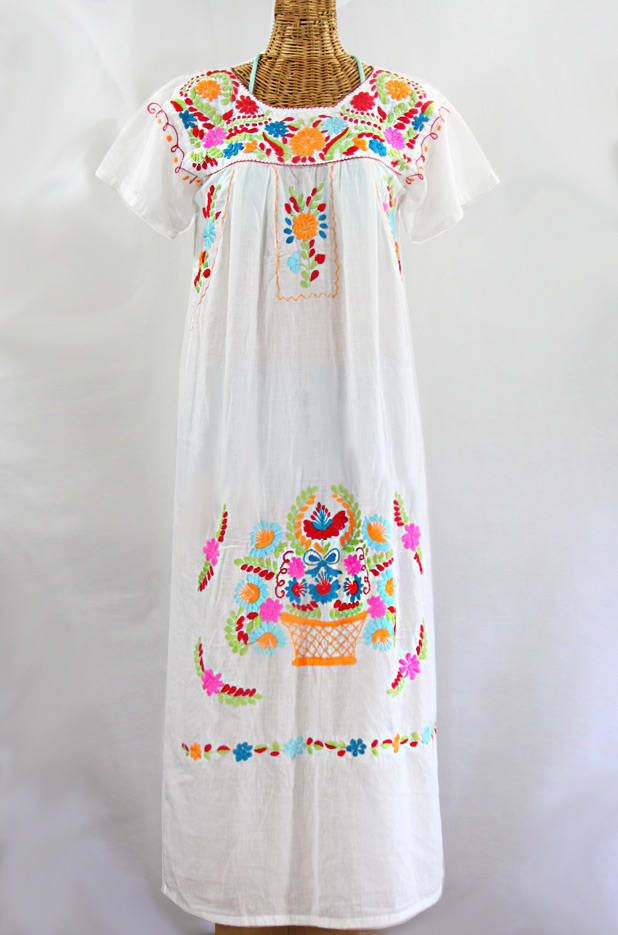 "La Palma" Embroidered Maxi Dress - White + Multi