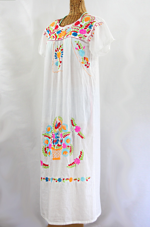 "La Palma" Embroidered Maxi Dress - White + Multi